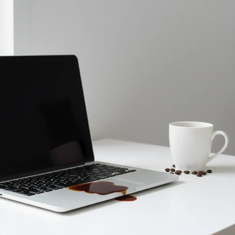 Osoba pracująca zdalnie w domowym biurze, korzystająca ze służbowego laptopa, rozważająca czy OC w życiu prywatnym przy pracy zdalnej w domu obejmie szkody w sprzęcie