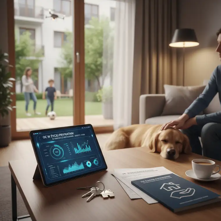 Para analizuje koszt OC w życiu prywatnym w pakiecie z mieszkaniem na 2026 rok w porównywarce ubezpieczeń na laptopie