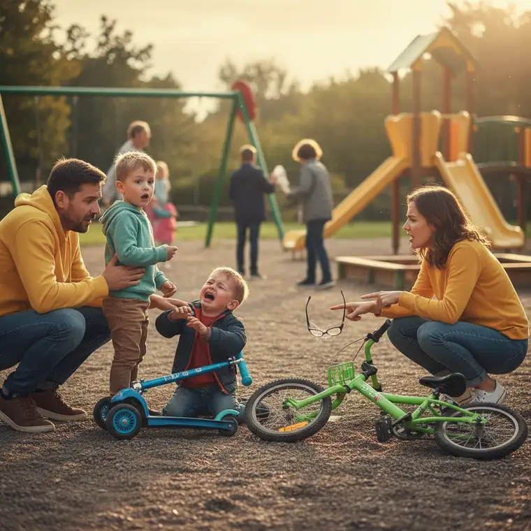 Rodzice i dzieci na placu zabaw, rozmowa o ubezpieczeniu OC w życiu prywatnym i odpowiedzialności za szkody pociechy