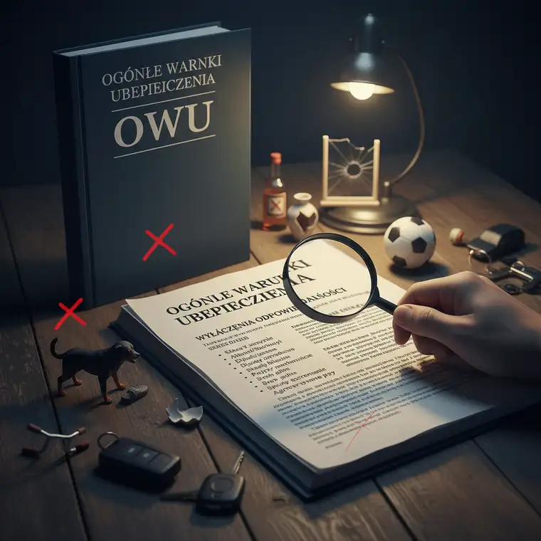 Para analizująca OWU ubezpieczenia OC w życiu prywatnym przy stole, zaznaczająca najważniejsze wyłączenia odpowiedzialności