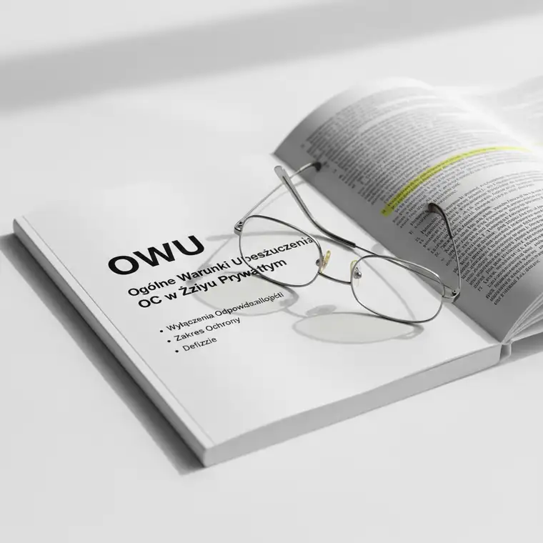 Mężczyzna czytający OWU polisy OC w życiu prywatnym przy laptopie, analizuje wyłączenia odpowiedzialności przed zakupem ubezpieczenia