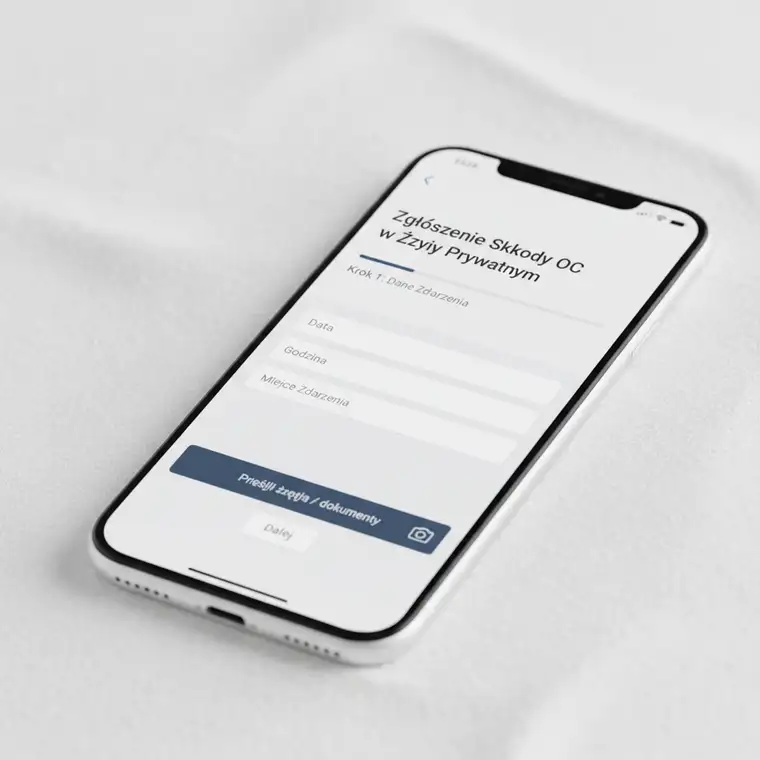 Osoba zgłaszająca szkodę z OC w życiu prywatnym przez internet na laptopie, ilustrująca szybkie zgłoszenie szkody online