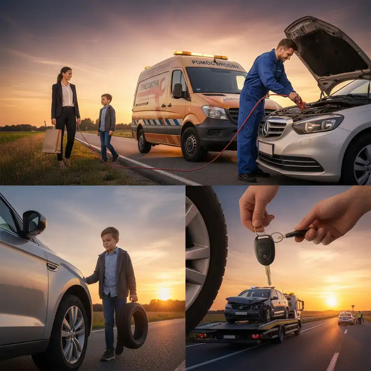 Laweta i samochód w serwisie samochodowym – przykład sytuacji, gdy holowanie w ramach assistance jest konieczne po poważniejszej awarii