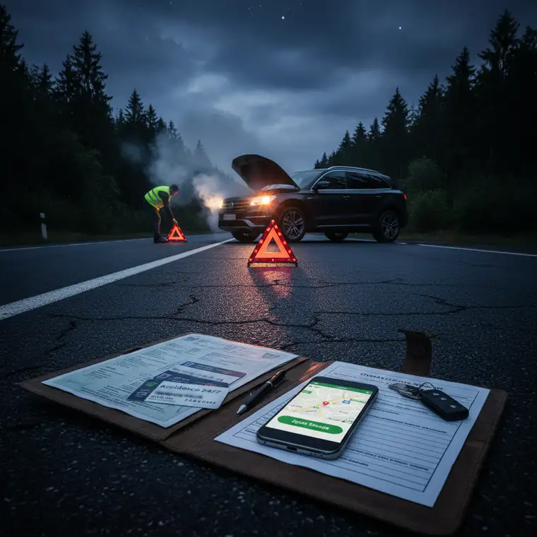 Kierowcy spisują oświadczenie sprawcy kolizji, korzystając z polisy assistance samochodowej i dokumentów szkody