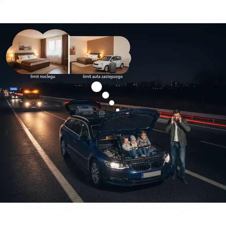 Samochód zastępczy na parkingu przed serwisem, assistance samochodowe zapewnia auto na czas naprawy pojazdu