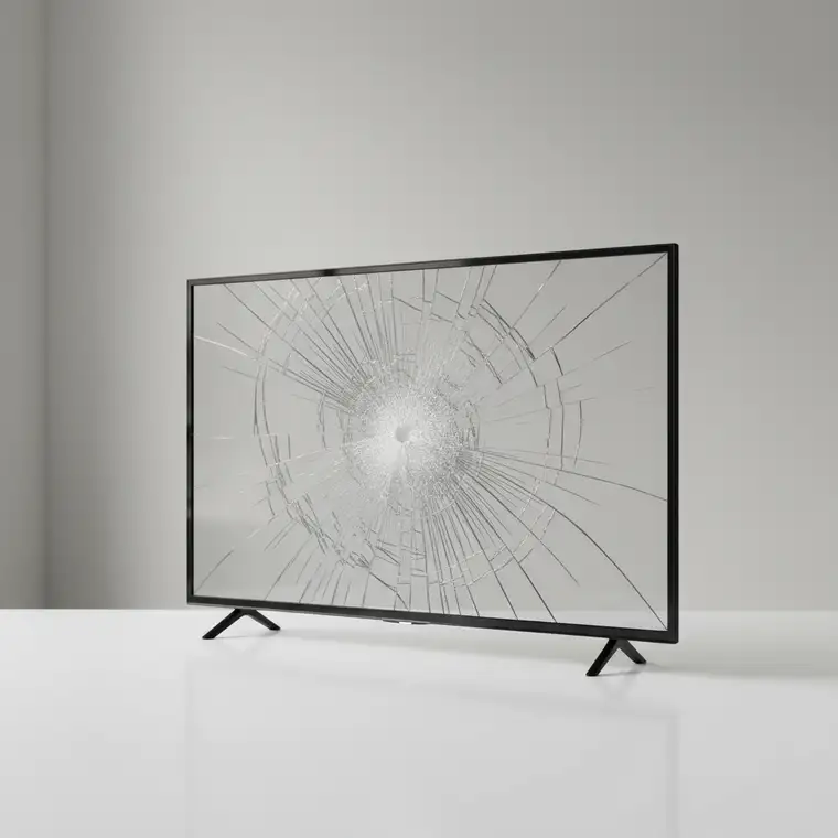 Rodzina ogląda uszkodzony telewizor u sąsiadów; rozmowa o odszkodowaniu z OC w życiu prywatnym i obniżeniu wypłaty po stłuczeniu ekranu